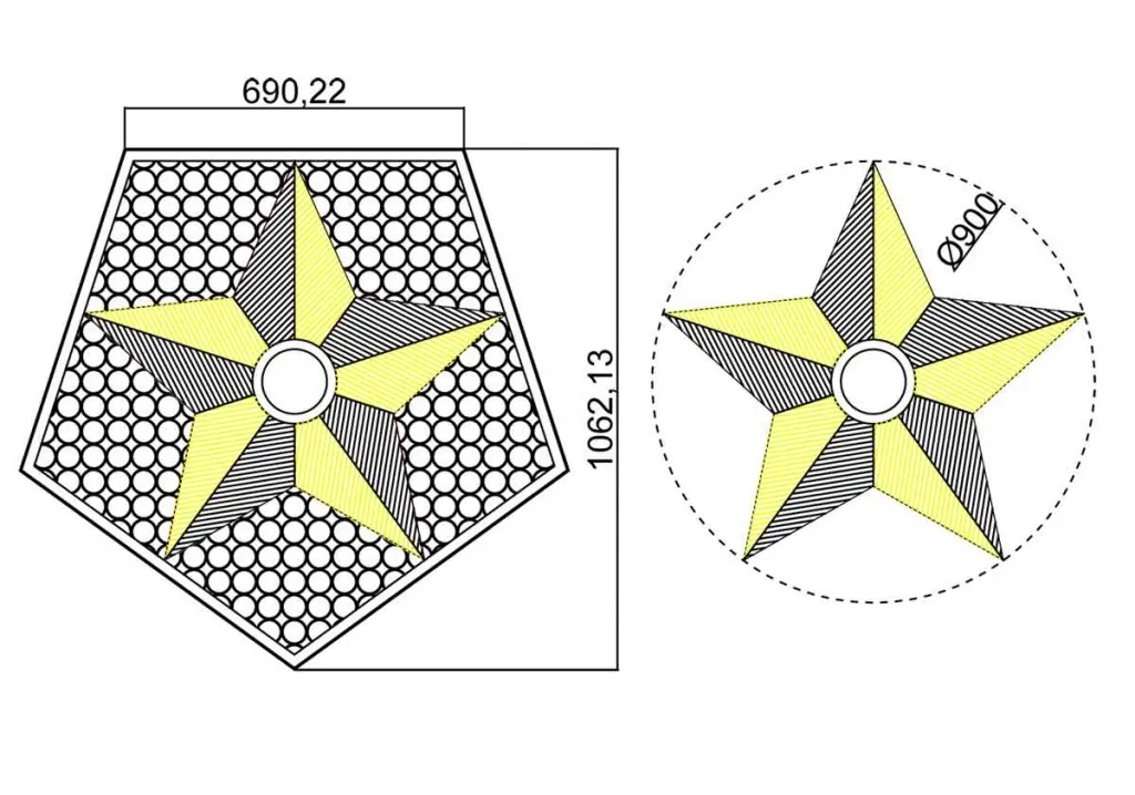 Вечный огонь - схема звезды вечного огня на декоративной решетке в Сургуте 